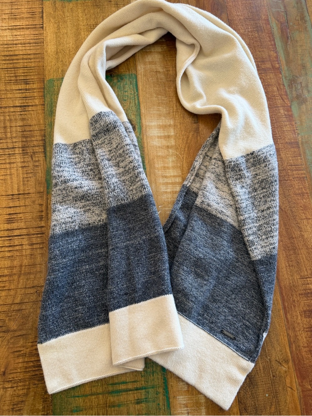 Athleta wool color-block gray and cream scarf.